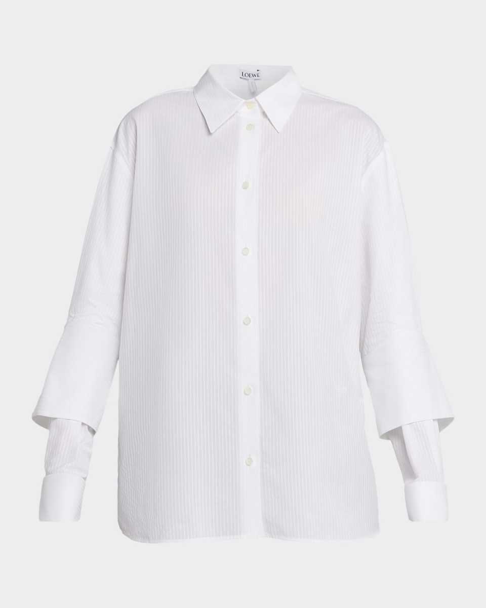 Striped Double-Sleeve Poplin Button-Down Shirt